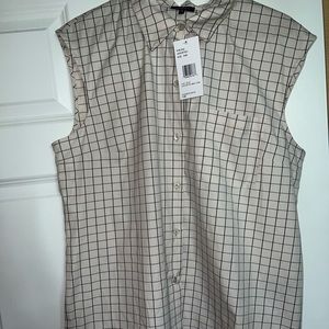 NWT Lafayette 148 New York Ivory Black Windowpane Buttondown Tank Top Shirt 14